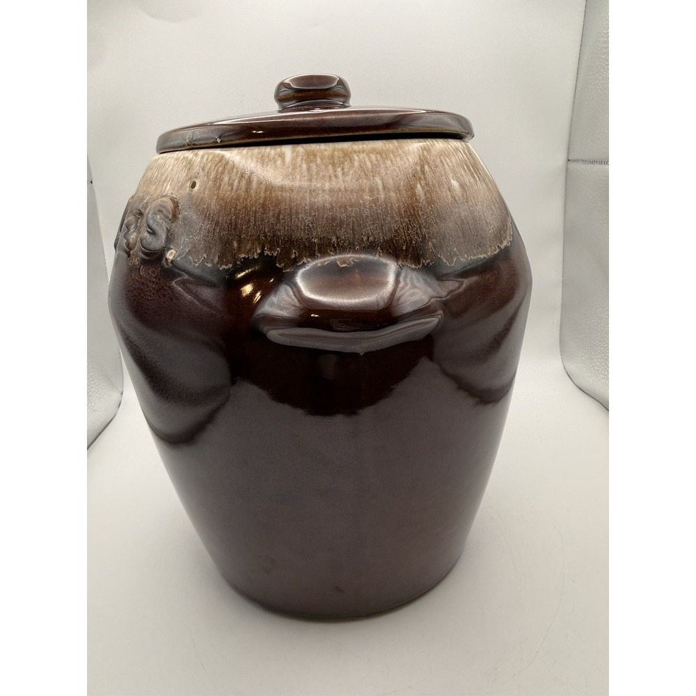 VTG McCoy Brown Drip Glaze Pottery Cookie Crock with Lid 8in Tall USA Made MCM - Picture 6 of 16